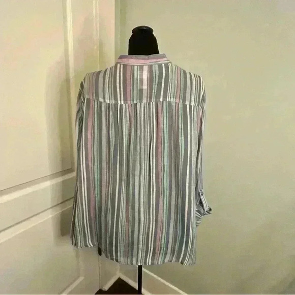 Ruby Rd Women’s L V Neck Button‎ Down Striped Rayon Blend Long Sleeve Top - Picture 4 of 13